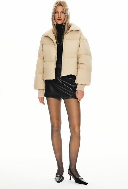 Womens Winter Oversized Cropped Puffer Jacket Zip Up Short Down Coat