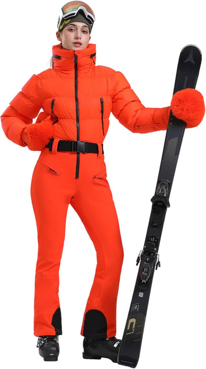 Womens Ski Suits Down One Piece Snowsuit Waterproof Snowboard Jumpsuits
