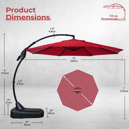 12FT Outdoor Offset Cantilever Umbrella with Base Champagne