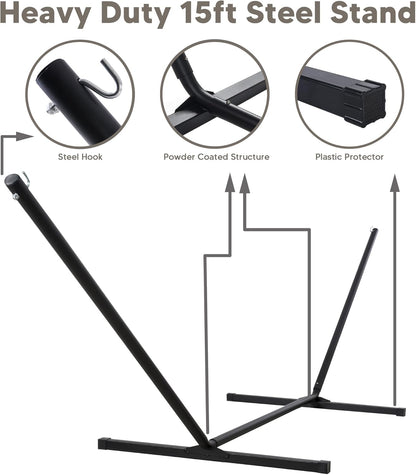 2 Person Hammock with Stand Heavy Duty Portable Dark Grey
