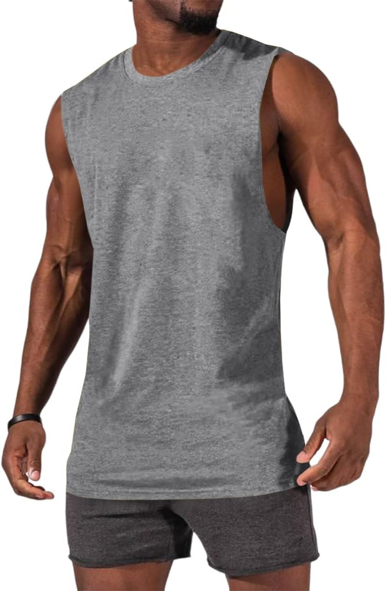 Men's Sleeveless Tank Tops Crewneck Solid Loose Fit Shirt