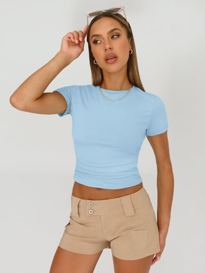 3 Piece Short Sleeve Shirts Basic Going Out Slim Fitted Crop Tops