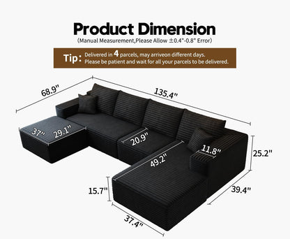 107.5" Cloud Modular Sectional Sofa with 1 Ottoman