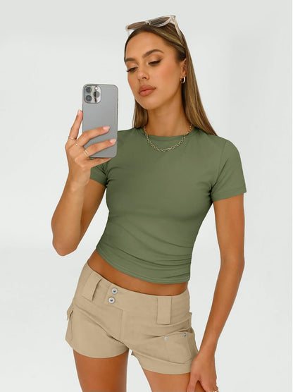 3 Piece Short Sleeve Shirts Basic Going Out Slim Fitted Crop Tops