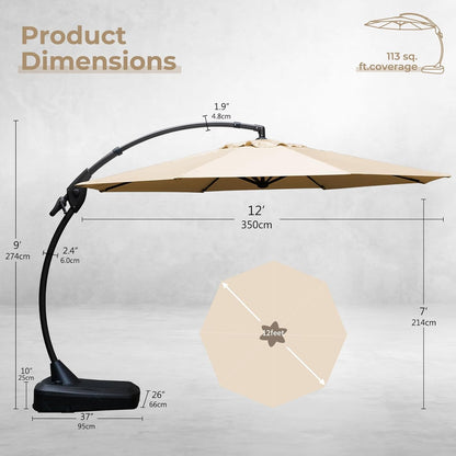 12FT Outdoor Offset Cantilever Umbrella with Base Champagne