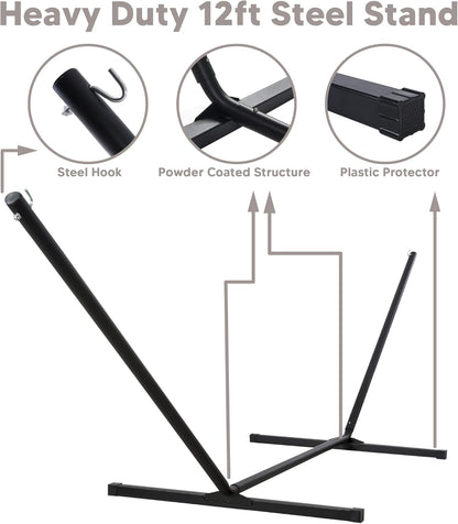 2 Person Hammock with Stand Heavy Duty Portable Dark Grey