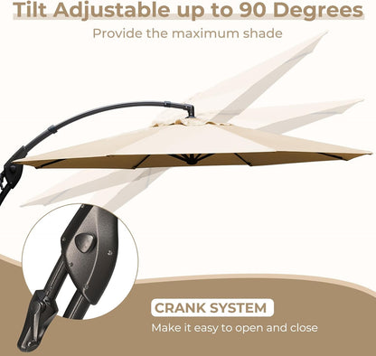 12FT Outdoor Offset Cantilever Umbrella with Base Champagne