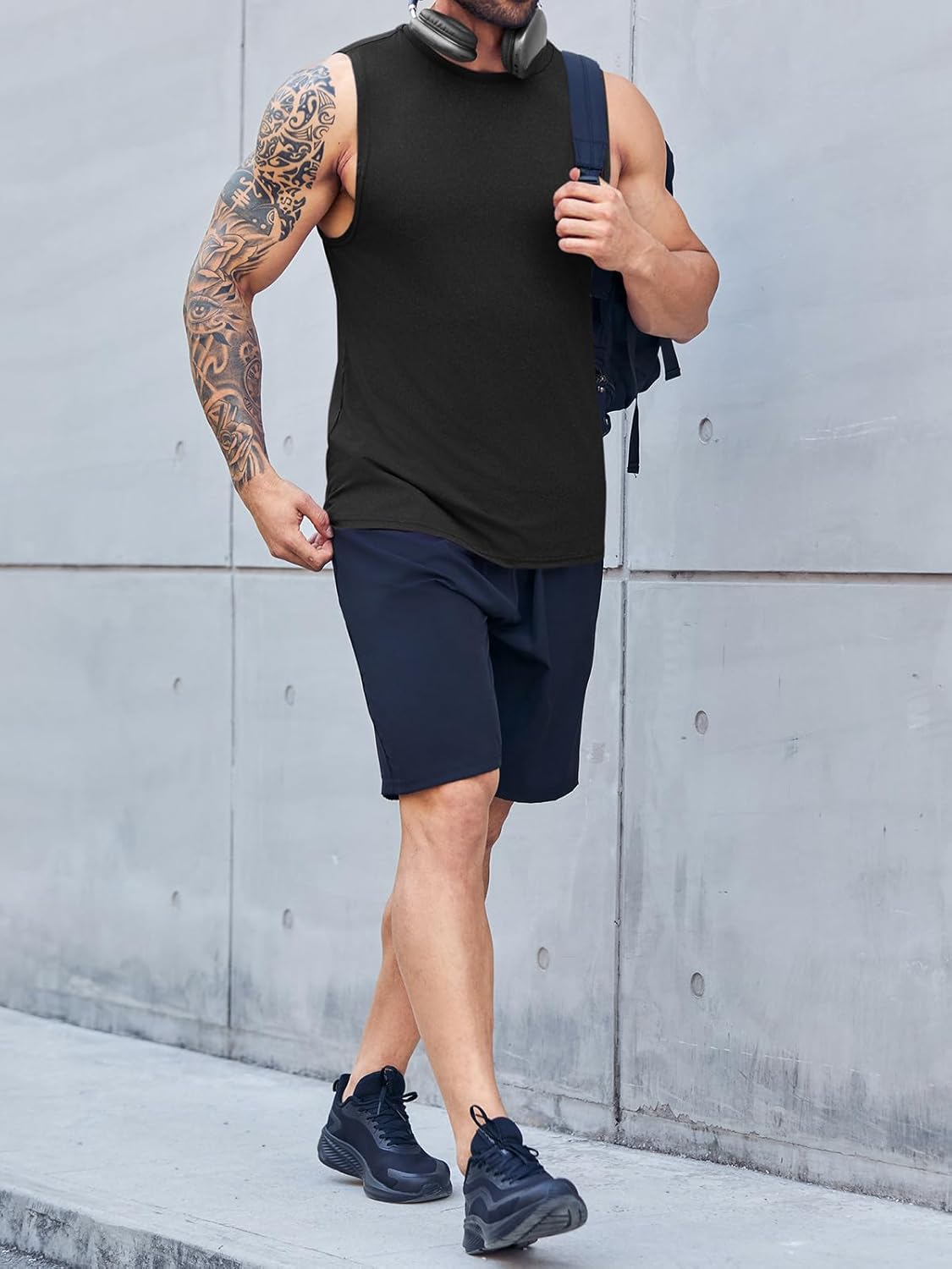 Men's Sleeveless Tank Tops Crewneck Solid Loose Fit Shirt