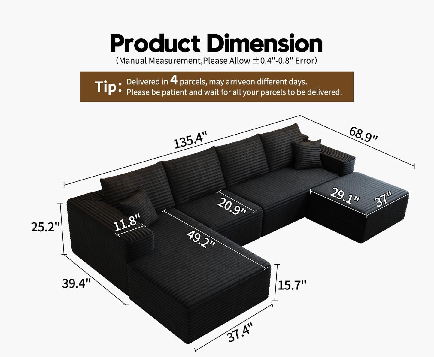 107.5" Cloud Modular Sectional Sofa with 1 Ottoman