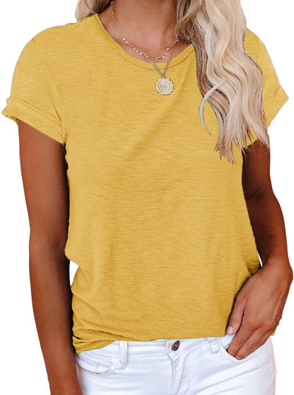 Women's Short Sleeve Shirts Crewneck Loose Casual Summer Basic Tees Tops