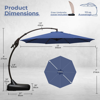 12FT Outdoor Offset Cantilever Umbrella with Base Champagne