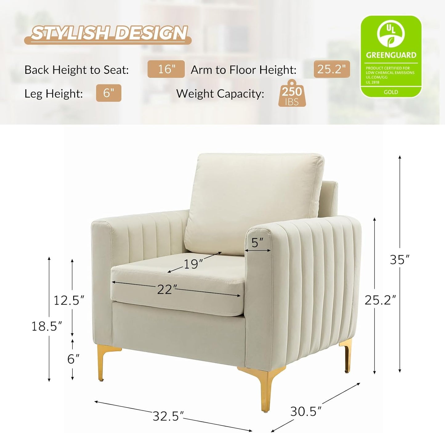 HULALA HOME Velvet Accent Club Chairs Set of 2
