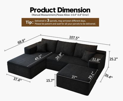 107.5" Cloud Modular Sectional Sofa with 1 Ottoman