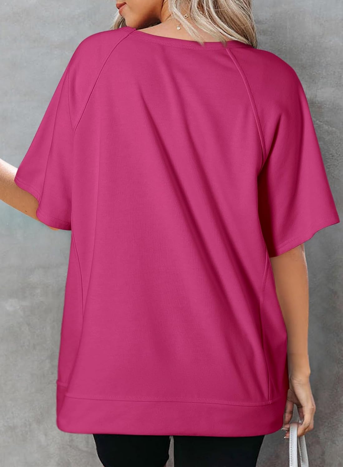 Crewneck Short Sleeve Casual Summer Tops Lightweight Loose High Low Blouse