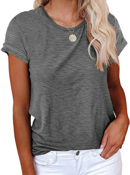 Women's Short Sleeve Shirts Crewneck Loose Casual Summer Basic Tees Tops