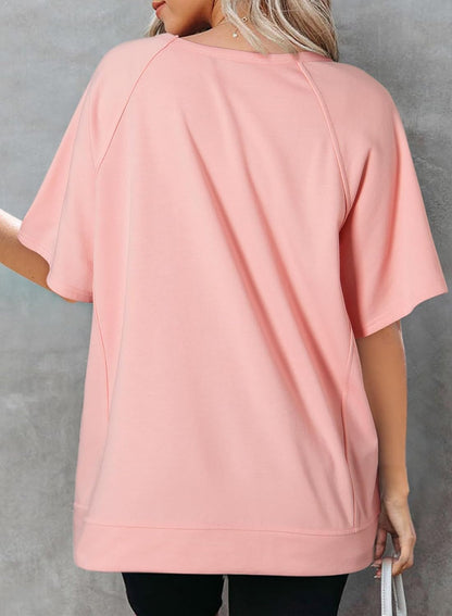 Crewneck Short Sleeve Casual Summer Tops Lightweight Loose High Low Blouse