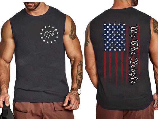 4th of July American Flag Patriotic Tank Top Shirts for Men
