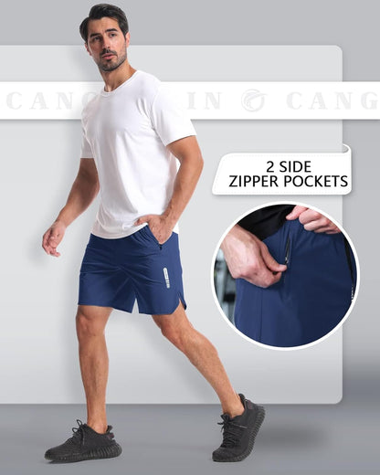 2 Pack Mens Workout Athletic Shorts 7 inch Inseam Quick Dry Hiking Shorts Men Lightweight Sports Gym Shorts Running