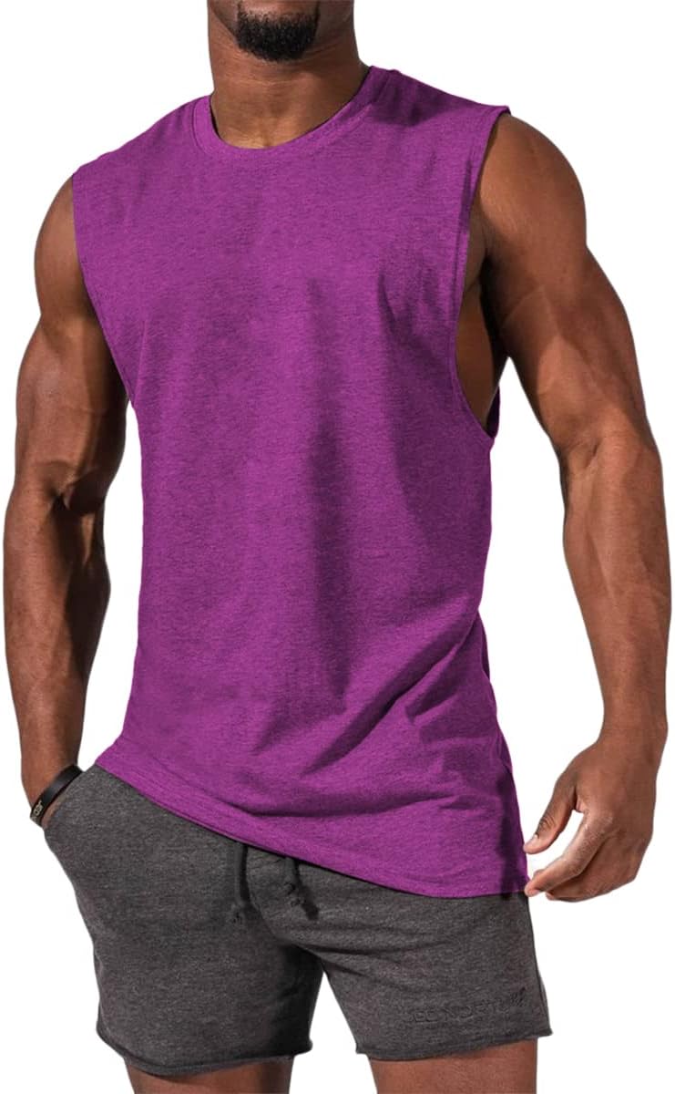Men's Sleeveless Tank Tops Crewneck Solid Loose Fit Shirt