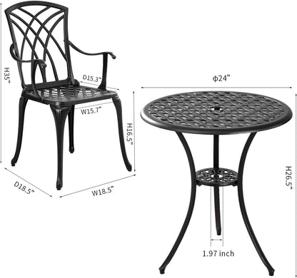 Patio Bistro Set 3 Piece Outdoor Cast Aluminum Outdoor Bistro Table