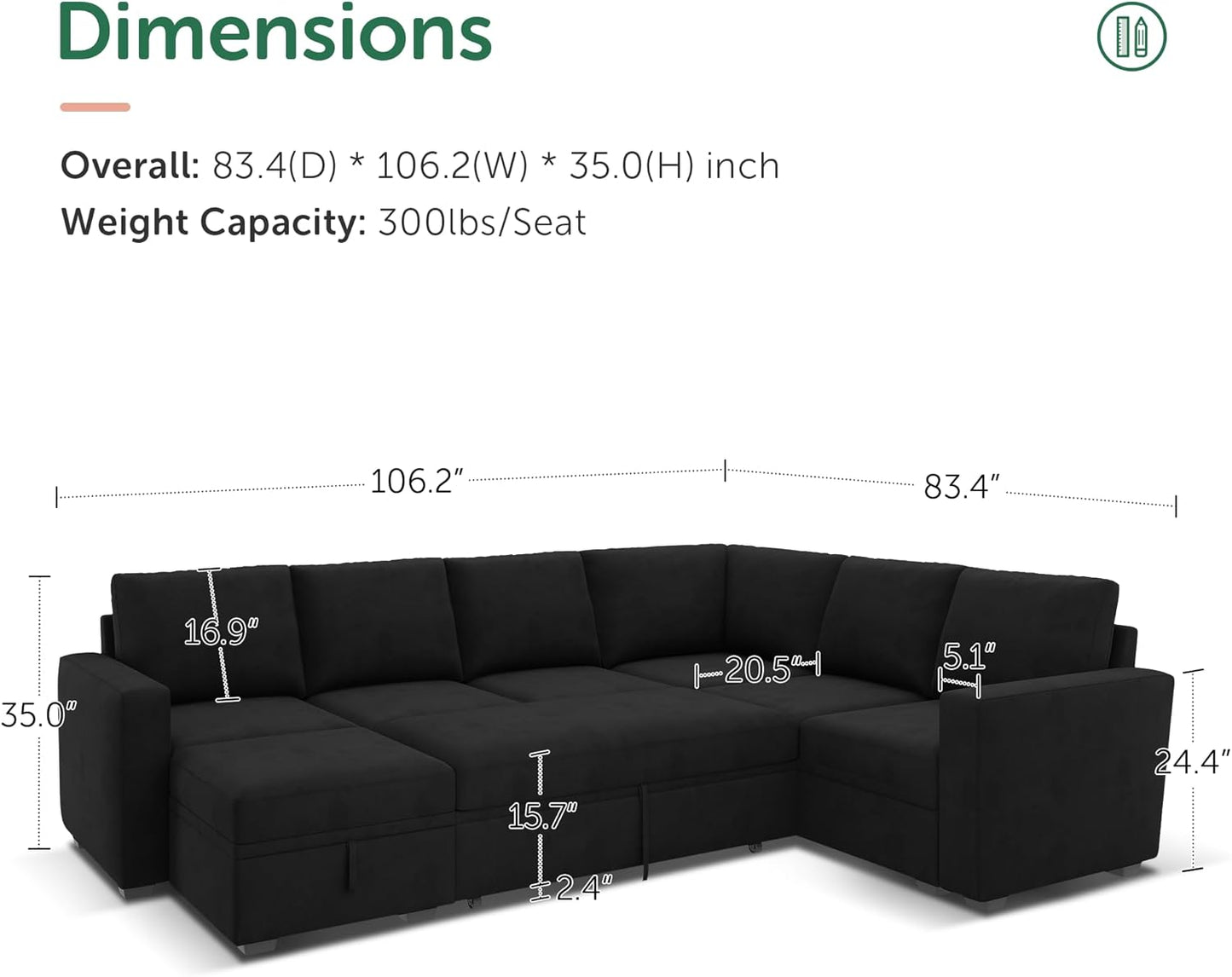 Modular L-Shaped Sleeper Sofa with Pull-Out Bed and Storage