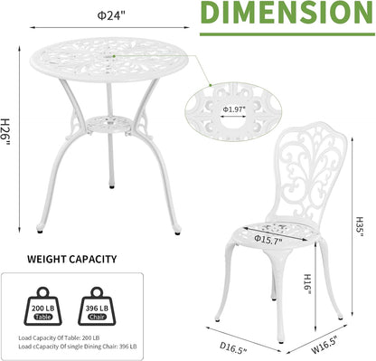 Patio Bistro Set 3 Piece Outdoor Cast Aluminum Outdoor Bistro Table