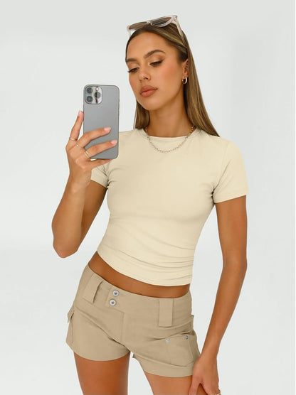 3 Piece Short Sleeve Shirts Basic Going Out Slim Fitted Crop Tops