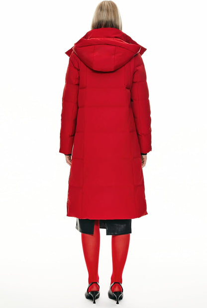 Womens Thickened Long Down Jacket Hooded Winter Puffer Coat with Side Zipper