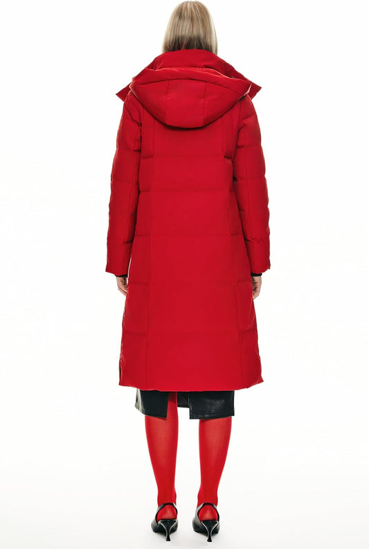 Womens Thickened Long Down Jacket Hooded Winter Puffer Coat with Side Zipper