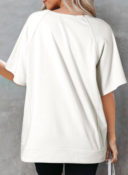 Crewneck Short Sleeve Casual Summer Tops Lightweight Loose High Low Blouse