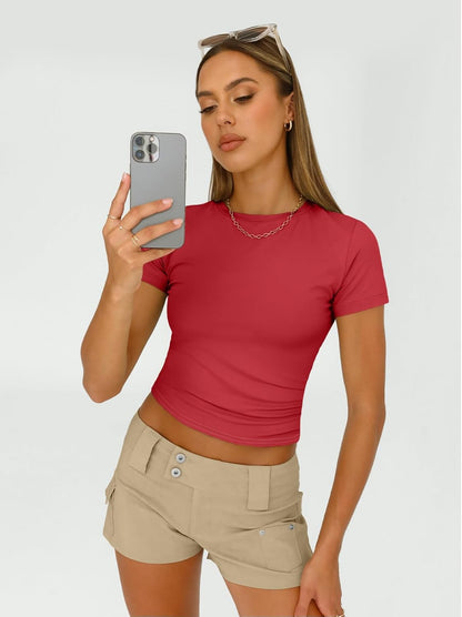 3 Piece Short Sleeve Shirts Basic Going Out Slim Fitted Crop Tops