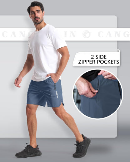 2 Pack Mens Workout Athletic Shorts 7 inch Inseam Quick Dry Hiking Shorts Men Lightweight Sports Gym Shorts Running