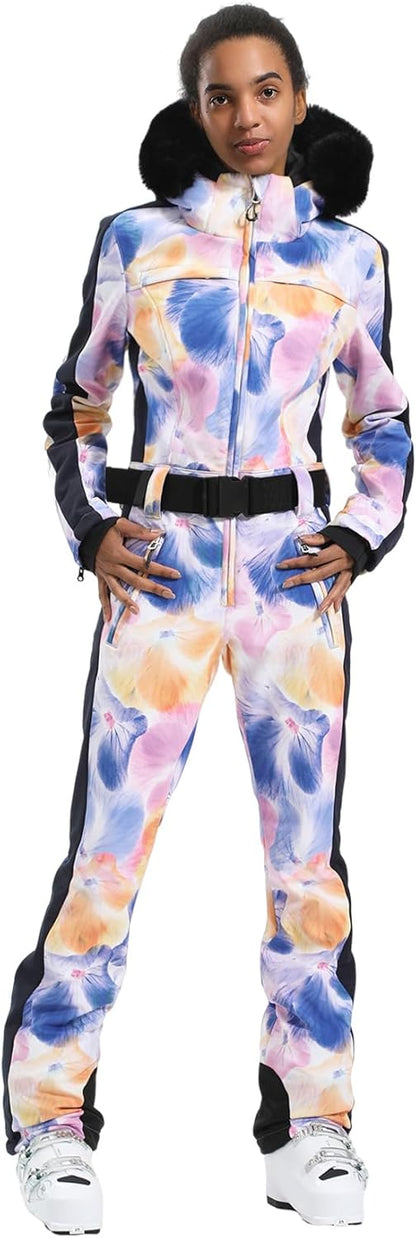 Womens Ski Suit One Piece Snowsuit Snowboard Slim Insulated Jumpsuit