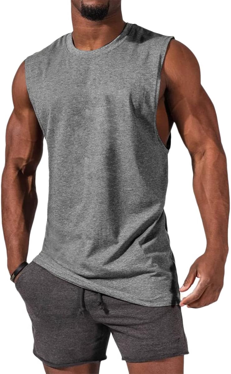 Men's Sleeveless Tank Tops Crewneck Solid Loose Fit Shirt