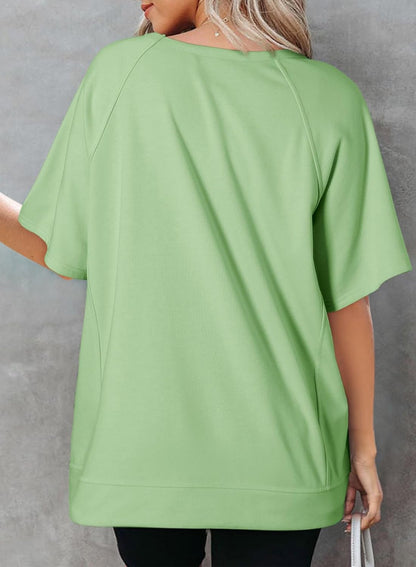Crewneck Short Sleeve Casual Summer Tops Lightweight Loose High Low Blouse