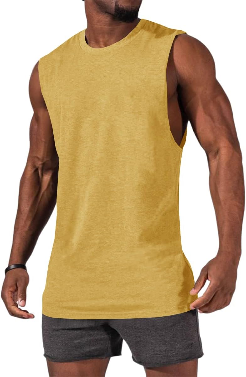 Men's Sleeveless Tank Tops Crewneck Solid Loose Fit Shirt
