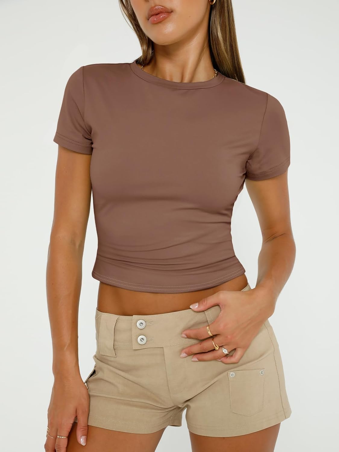 3 Piece Short Sleeve Shirts Basic Going Out Slim Fitted Crop Tops