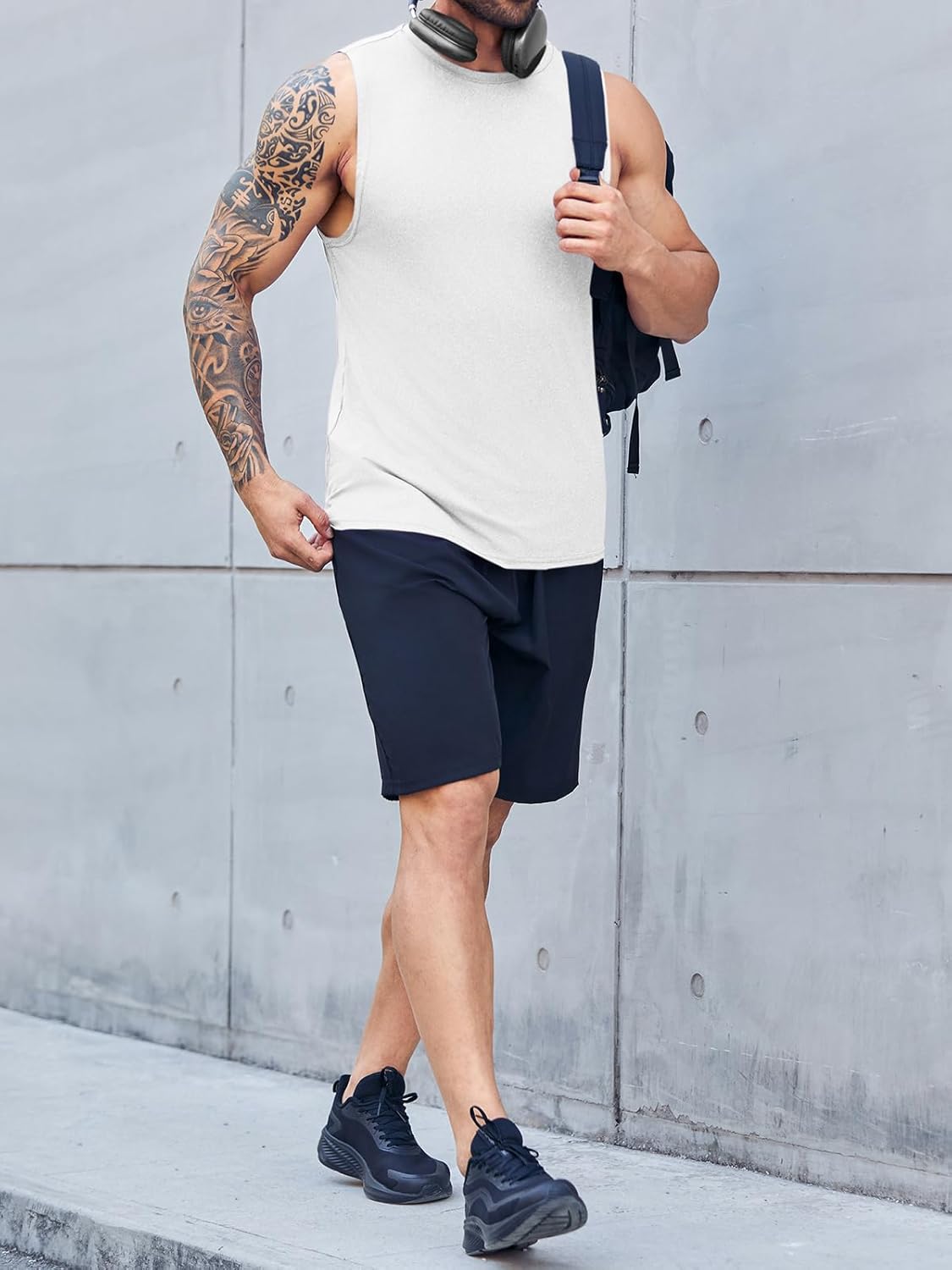 Men's Sleeveless Tank Tops Crewneck Solid Loose Fit Shirt