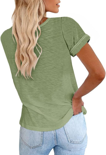 Women's Short Sleeve Shirts Crewneck Loose Casual Summer Basic Tees Tops