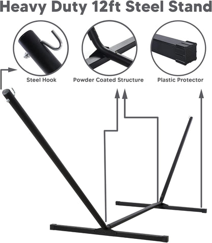2 Person Hammock with Stand Heavy Duty Portable Dark Grey