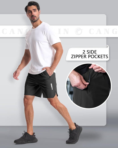 2 Pack Mens Workout Athletic Shorts 7 inch Inseam Quick Dry Hiking Shorts Men Lightweight Sports Gym Shorts Running