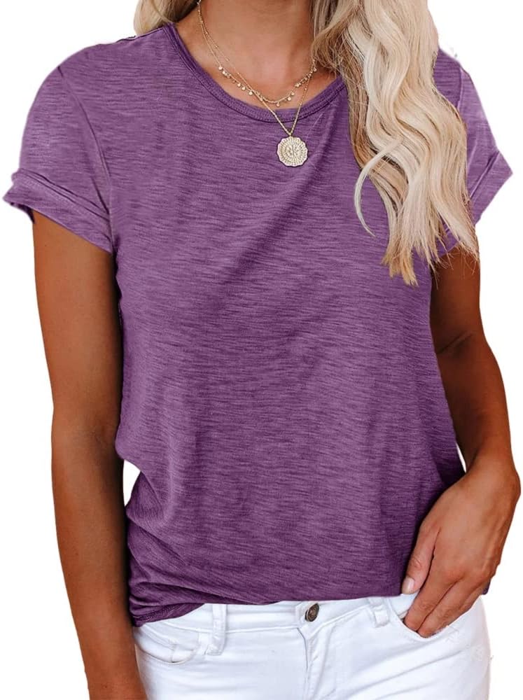 Women's Short Sleeve Shirts Crewneck Loose Casual Summer Basic Tees Tops