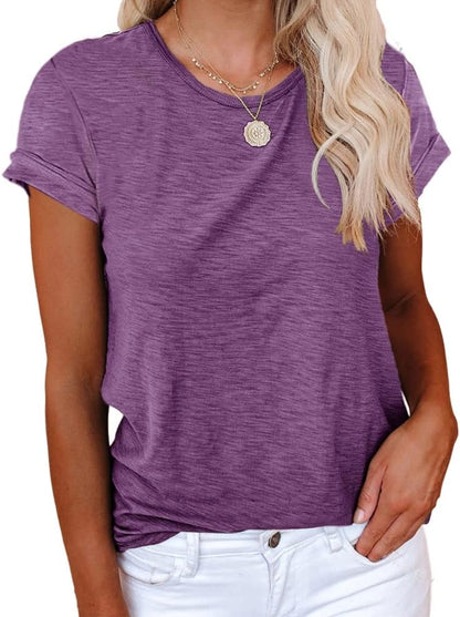 Women's Short Sleeve Shirts Crewneck Loose Casual Summer Basic Tees Tops