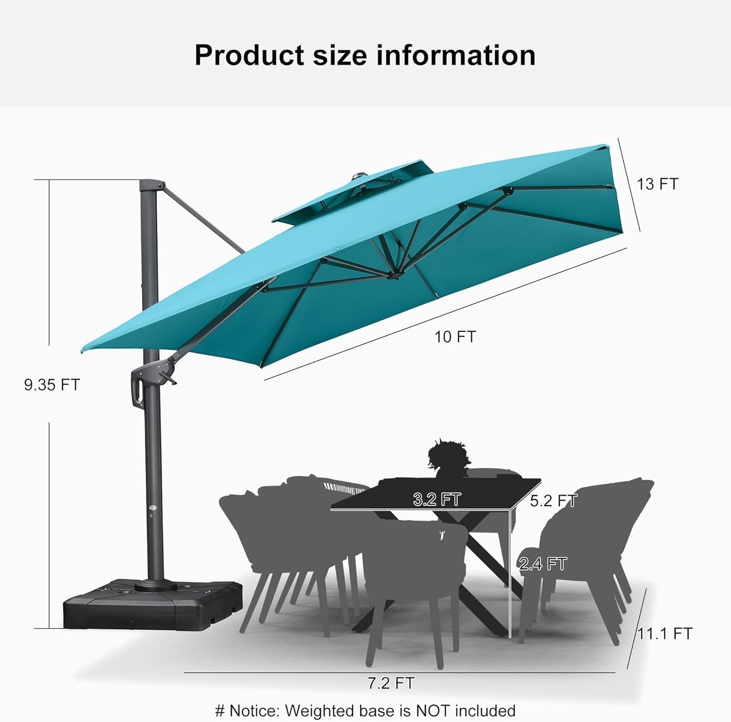 12ft Patio Umbrella with Base Large Outdoor Square Umbrella