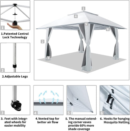 13x13 Pop Up Gazebo Canopy Tent with Wheeled Storage Bag Grey
