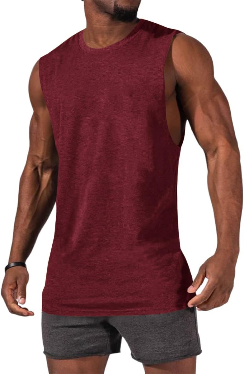Men's Sleeveless Tank Tops Crewneck Solid Loose Fit Shirt