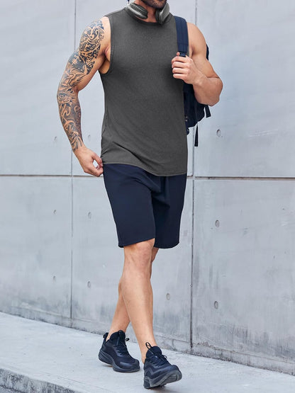 Men's Sleeveless Tank Tops Crewneck Solid Loose Fit Shirt