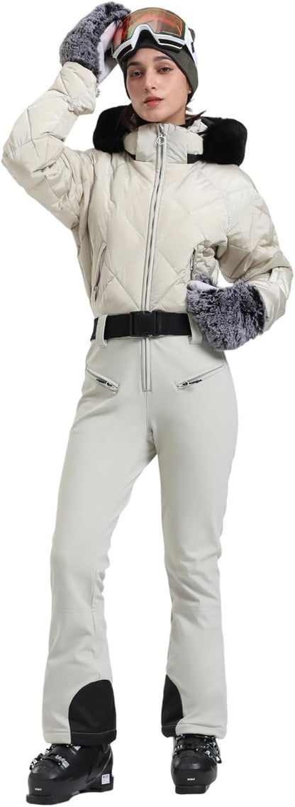 Womens Ski Suits Down One Piece Snowsuit Waterproof Snowboard Jumpsuits