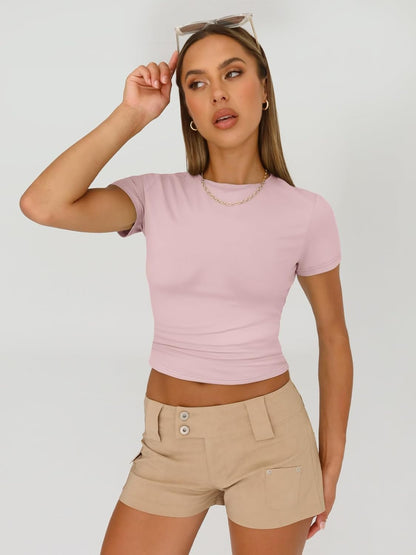 3 Piece Short Sleeve Shirts Basic Going Out Slim Fitted Crop Tops