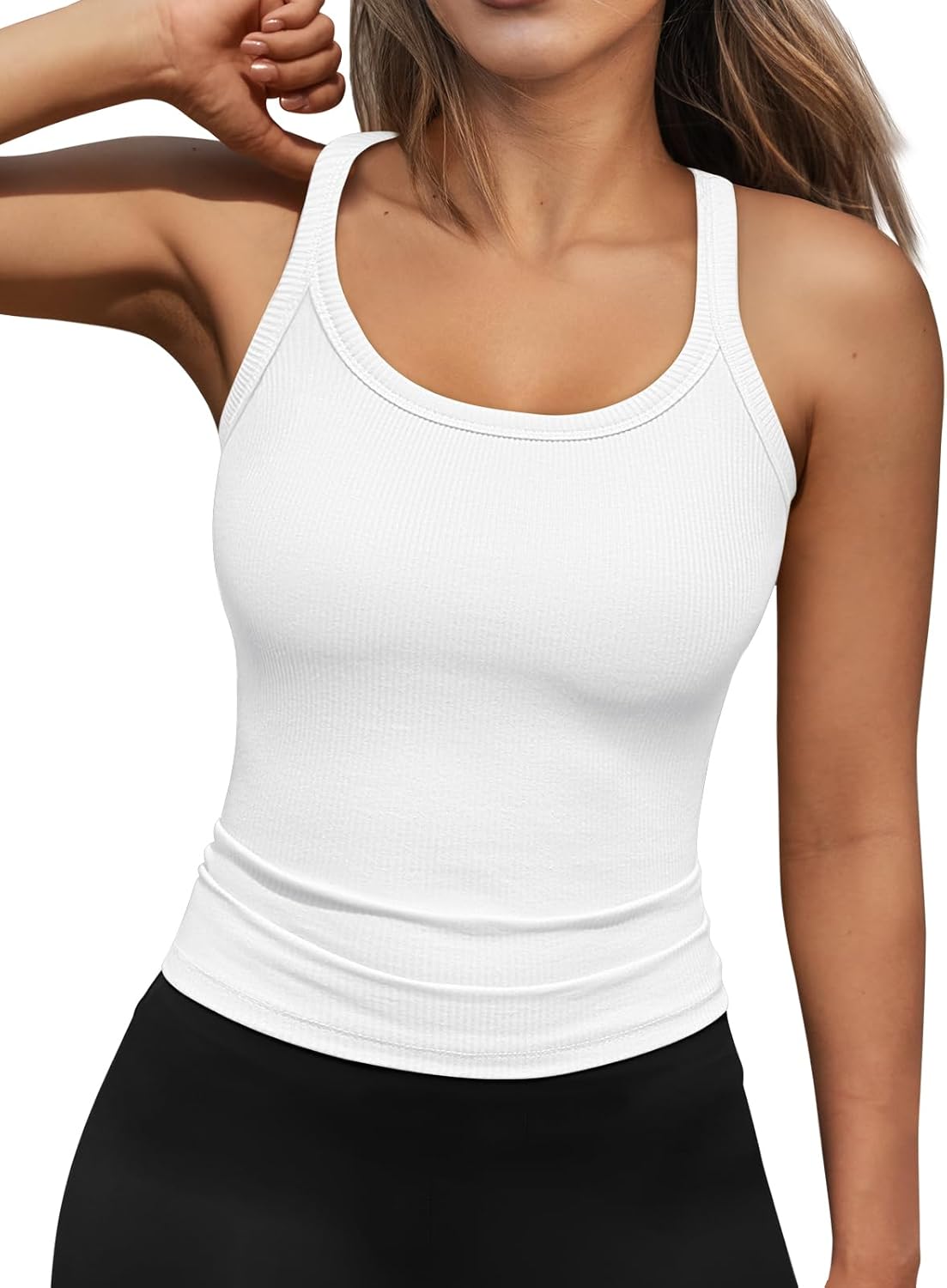 Womens Summer Ribbed Tank Tops Racerback Spaghetti Strap Workout Camisole Top